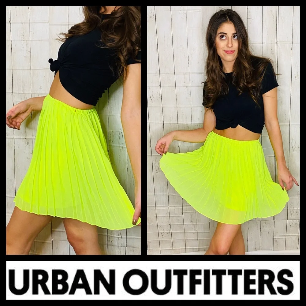 Sparkle & Fade UO Neon Yellow Pleated Skirt MEDIUM - Picture 1 of 8